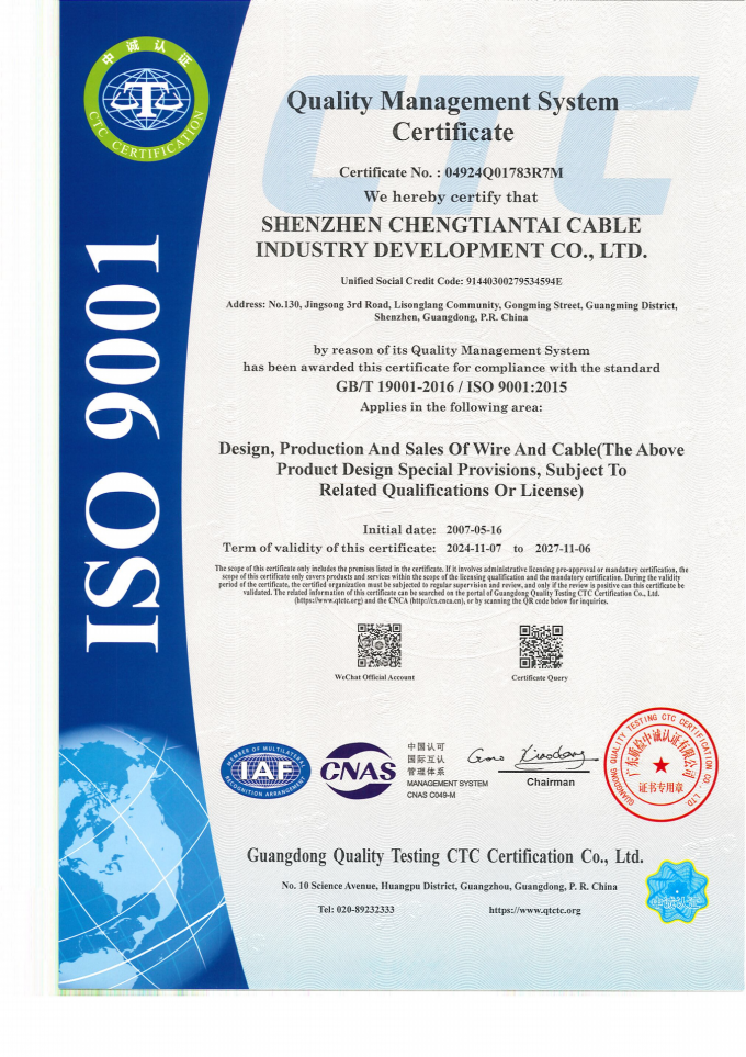 Shenzhen Chengtiantai Cable Industry Development Co.,Ltd Contrôle de la qualité