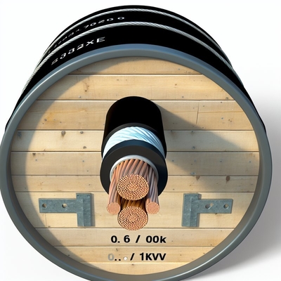 Câble d'alimentation isolé XLPE, conducteur en cuivre, tambour en bois et acier 0,6 / 1kV